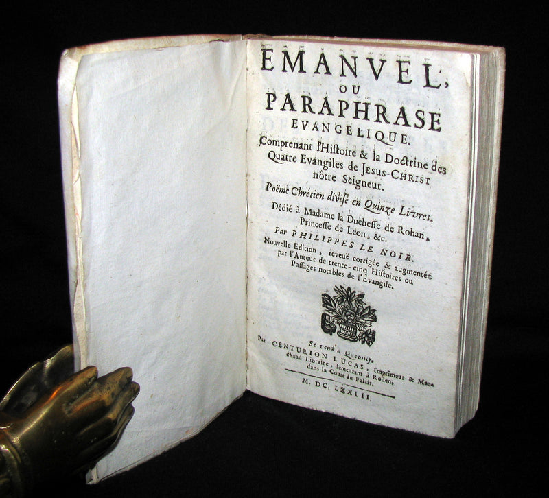 1673 Rare French Vellum Book - Emanuel - the four gospels of Jesus Christ. A Christian Poem.