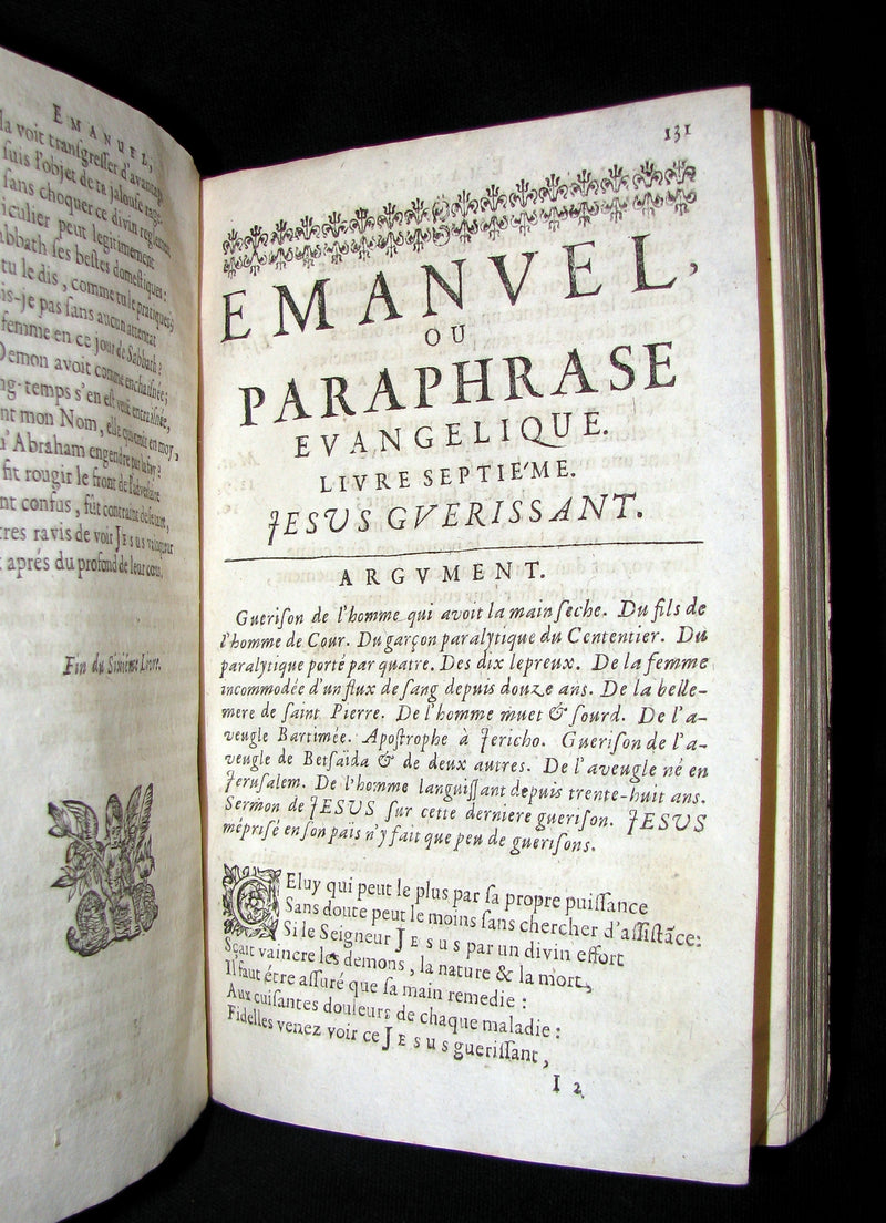 1673 Rare French Vellum Book - Emanuel - the four gospels of Jesus Christ. A Christian Poem.