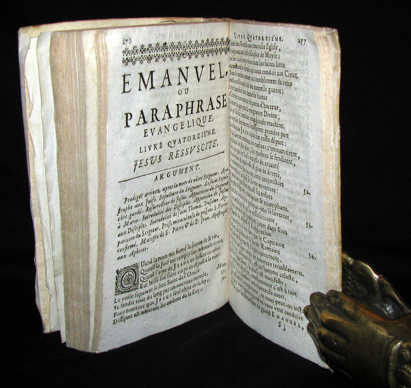 1673 Rare French Vellum Book - Emanuel - the four gospels of Jesus Christ. A Christian Poem.