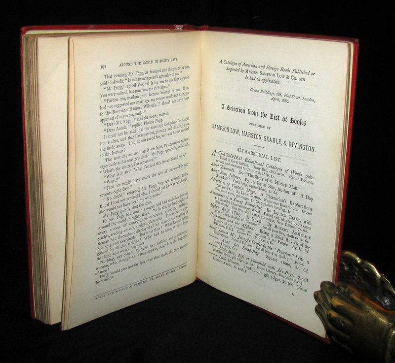 1880 Scarce Early Edition - Jules Verne - Around the World in Eighty Days