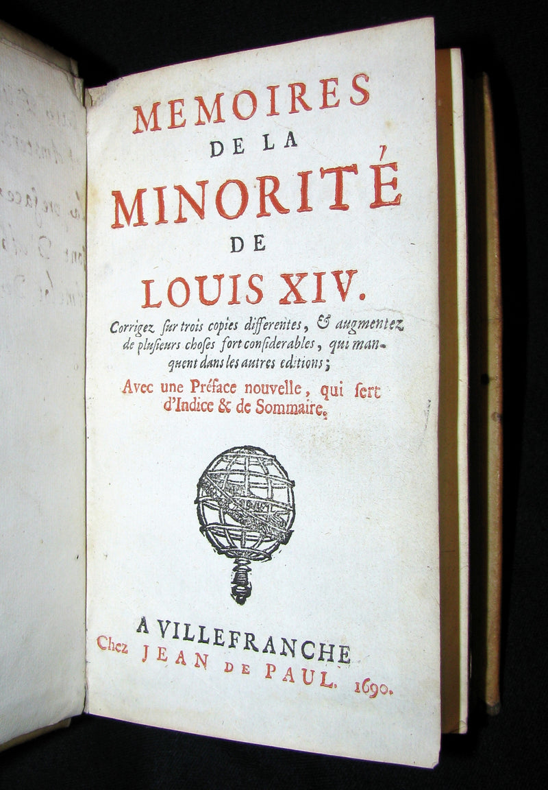 1690 Rare French Vellum Book - Memories of the minority of Louis XIV the Sun King (Roi Soleil)