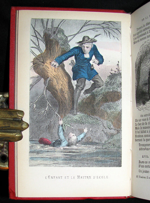 1890 Rare COLOR illustrated French Book ~ FABLES de LA FONTAINE