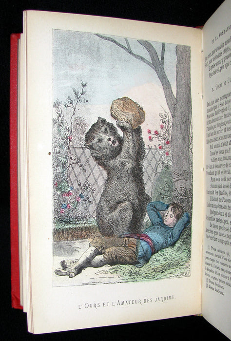 1890 Rare COLOR illustrated French Book ~ FABLES de LA FONTAINE