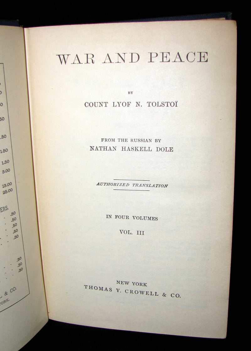 1889 Rare early edition Bookset - War and Peace  by Leo Tolstoy
