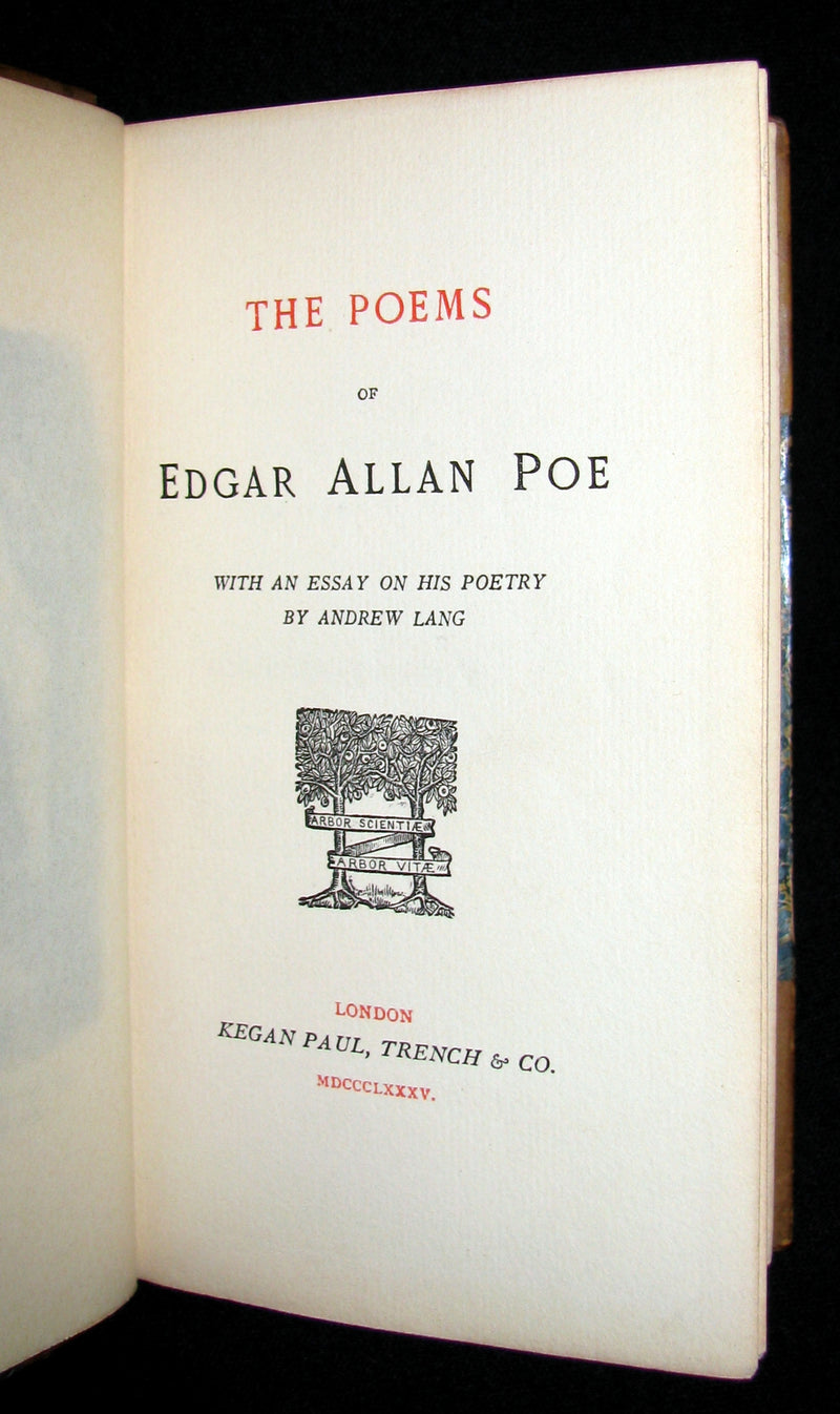 1885 Rare Book - The POEMS Of EDGAR ALLAN POE & Essay on His Poetry by Andrew Lang