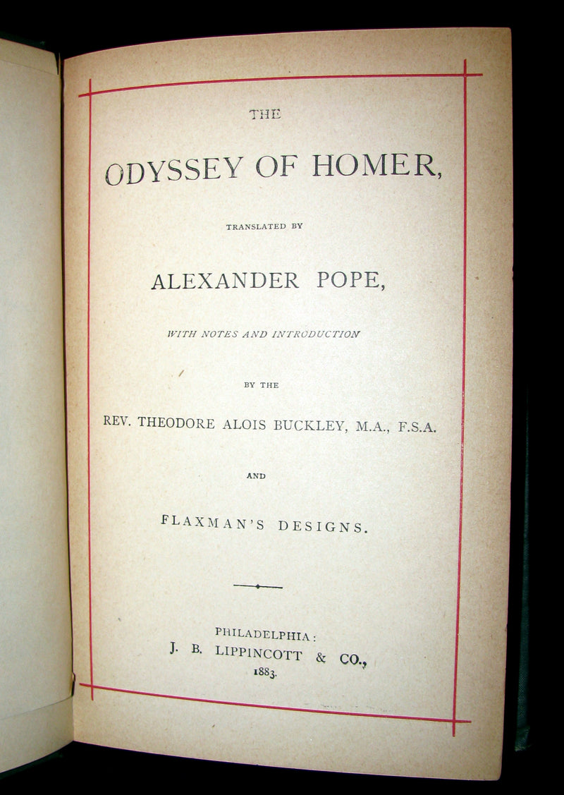 1883 Rare Book - The Odyssey of Homer translated by Pope with Flaxman's Designs