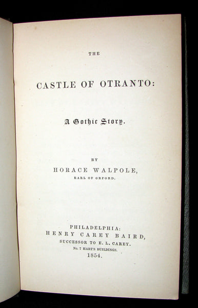 1854 Rare First US Edition - The Castle of Otranto, a Gothic Story by Horace Walpole