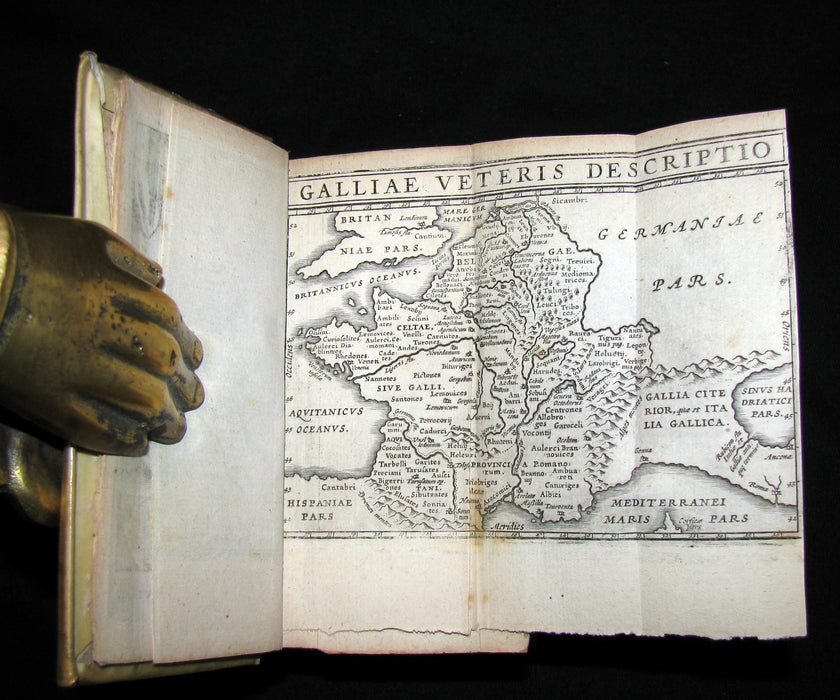 1664 Rare vellum Latin Book - Works of Julius Caesar, The Gallic War, Civil War, ... with MAPS