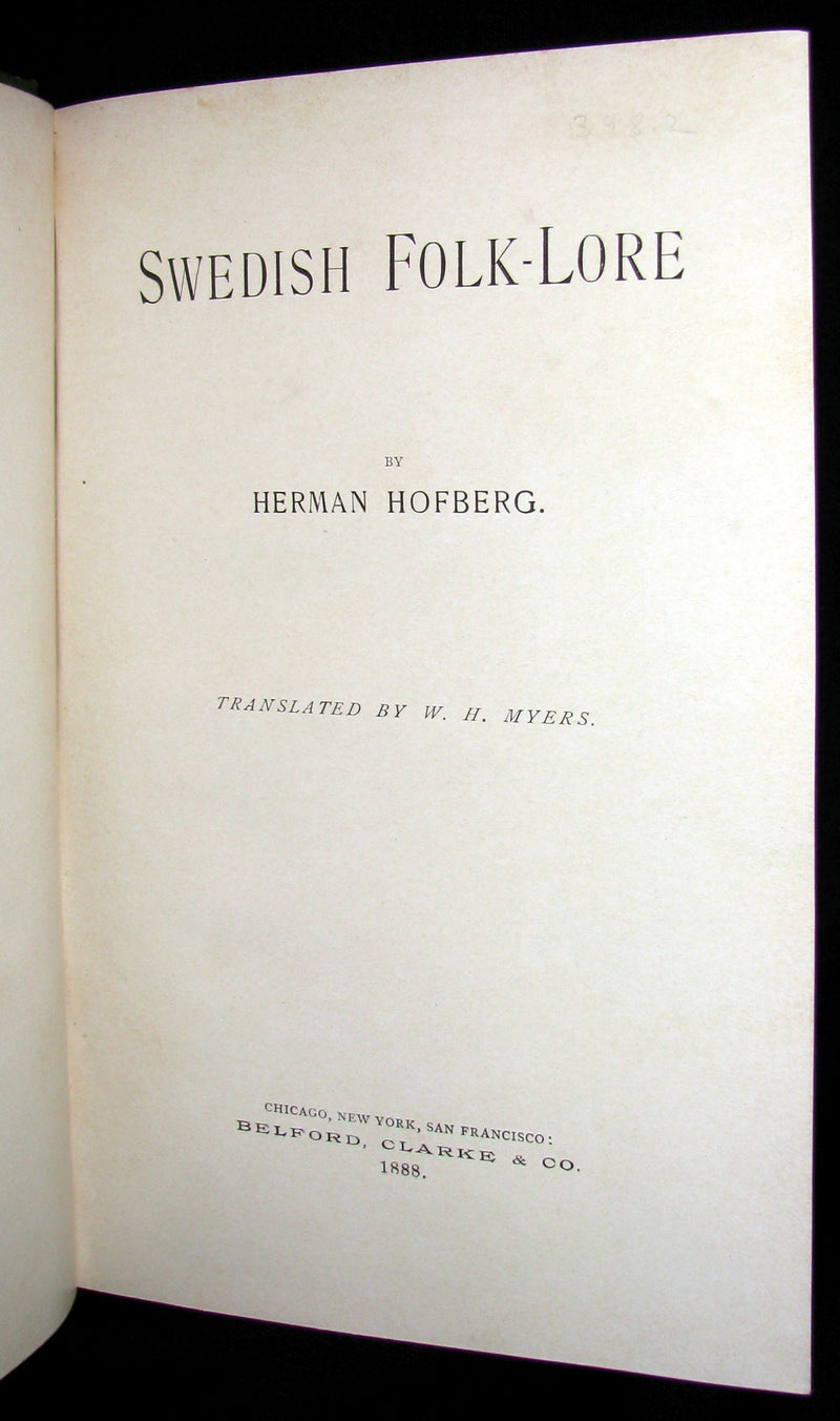1888 Scarce Victorian Book - SWEDISH FOLK-LORE and Fairy Tales by Herman Hofberg