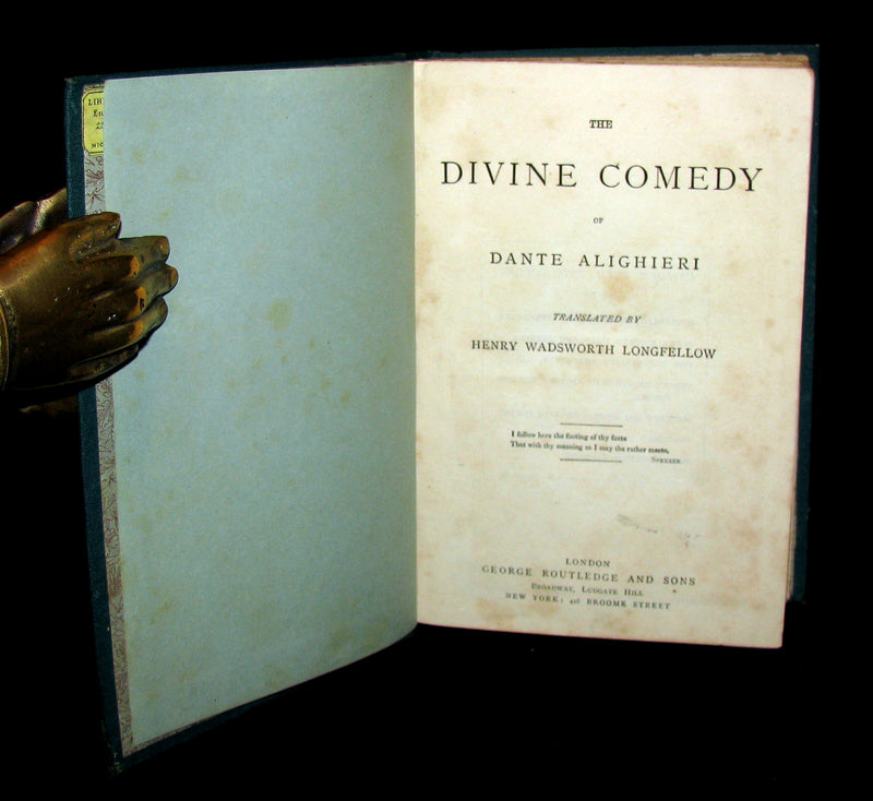 1890 Rare Victorian Book - THE DIVINE COMEDY OF DANTE ALIGHIERI by Longfellow