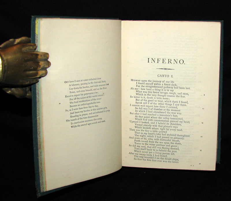 1890 Rare Victorian Book - THE DIVINE COMEDY OF DANTE ALIGHIERI by Longfellow