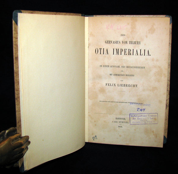 1856 Scarce Science of Fairy Tales Book - OTIA IMPERIALIA by Gervase of Tilbury