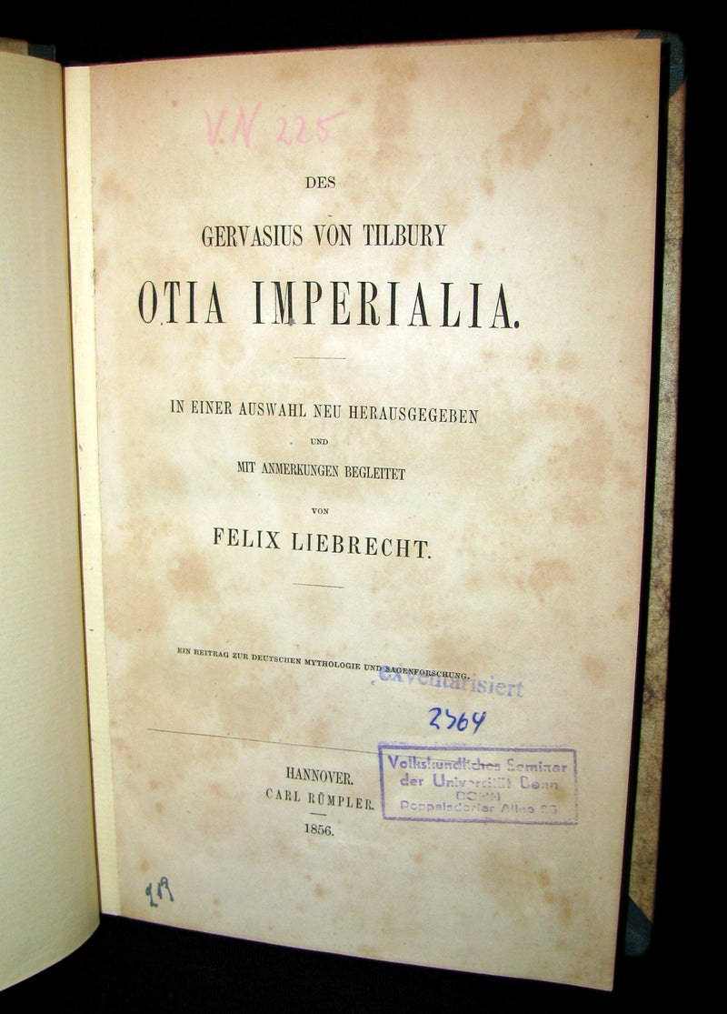 1856 Scarce Science of Fairy Tales Book - OTIA IMPERIALIA by Gervase of Tilbury