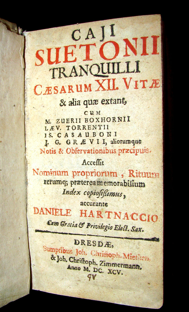 1695 Rare Latin Book - The Lives of the Twelve Caesars by Suetonius - CAESARUM XII VITAE