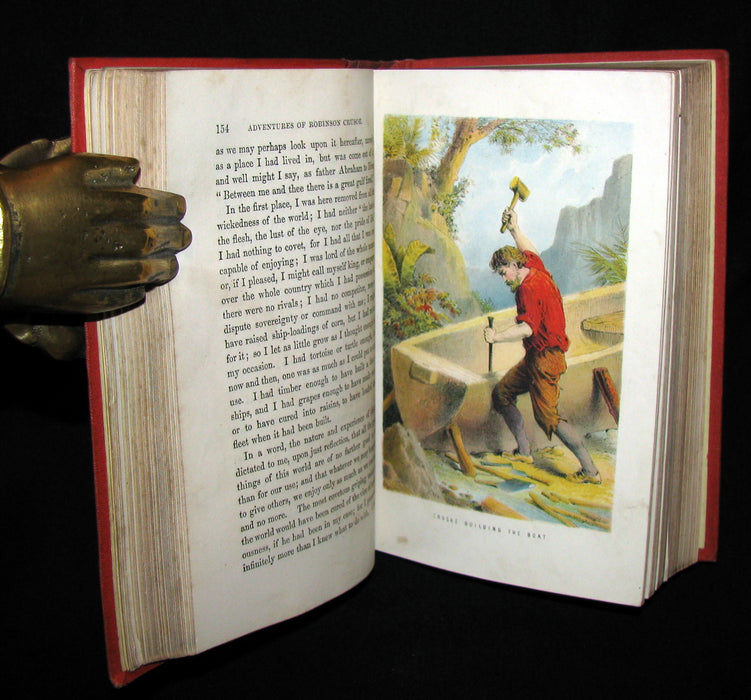 1872 Rare Victorian Book - Life and Adventures of Robinson Crusoe written by Himself. Color illustrated.