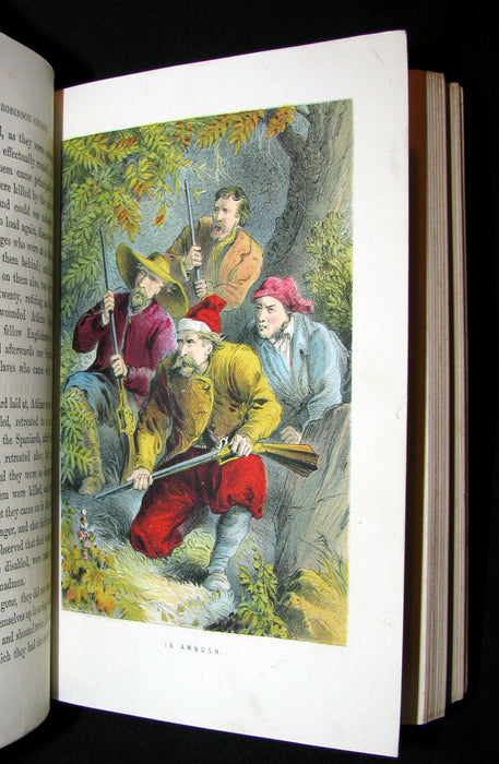 1872 Rare Victorian Book - Life and Adventures of Robinson Crusoe written by Himself. Color illustrated.