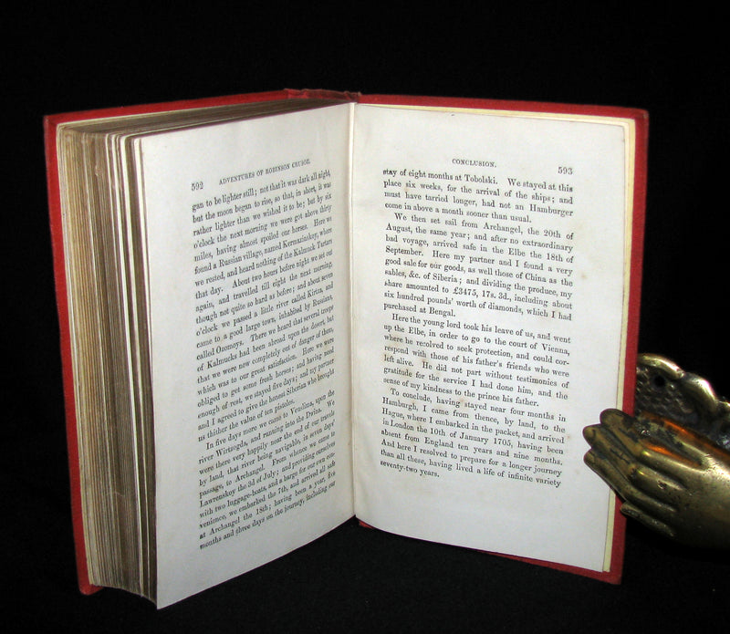 1872 Rare Victorian Book - Life and Adventures of Robinson Crusoe written by Himself. Color illustrated.