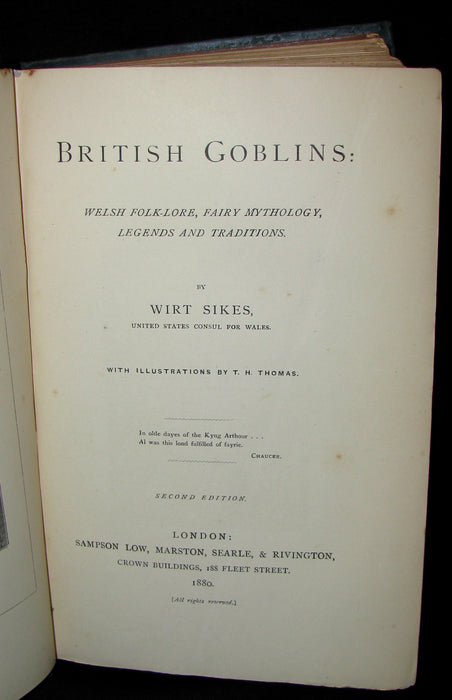 1880 Scarce Victorian Book - BRITISH GOBLINS : Welsh Folk-lore, Fairy Mythology.