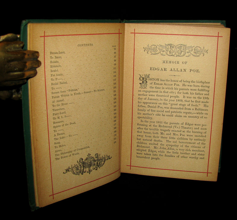 1885 Rare Victorian Book - Poems by Edgar Allan POE with Memoir (The Raven, Lenore, Ulalume, ...)