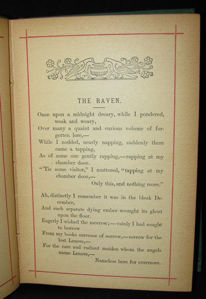 1885 Rare Victorian Book - Poems by Edgar Allan POE with Memoir (The Raven, Lenore, Ulalume, ...)