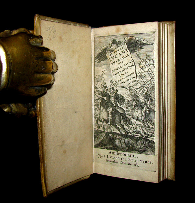 1651 Rare Vellum Book - LUCAN's Pharsalia - Civil war between Julius Caesar and the Senate.