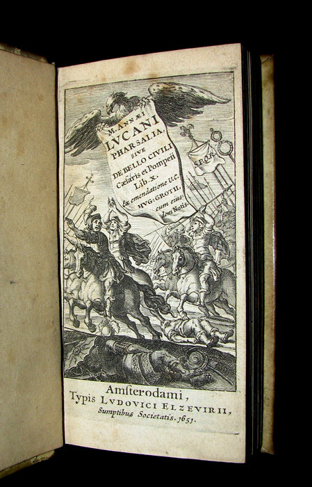 1651 Rare Vellum Book - LUCAN's Pharsalia - Civil war between Julius Caesar and the Senate.