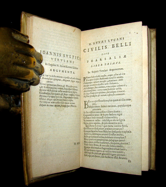 1651 Rare Vellum Book - LUCAN's Pharsalia - Civil war between Julius Caesar and the Senate.