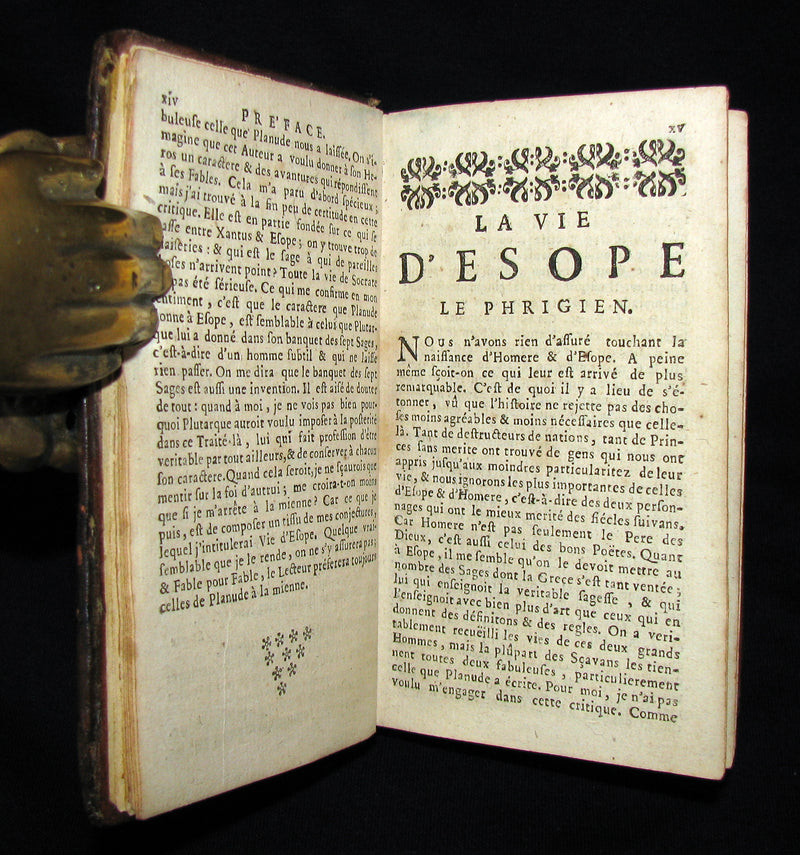 1759 Rare French Book - Fables choisies, mises en vers par monsieur De la Fontaine avec la vie d'Esope.