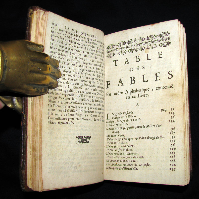 1759 Rare French Book - Fables choisies, mises en vers par monsieur De la Fontaine avec la vie d'Esope.