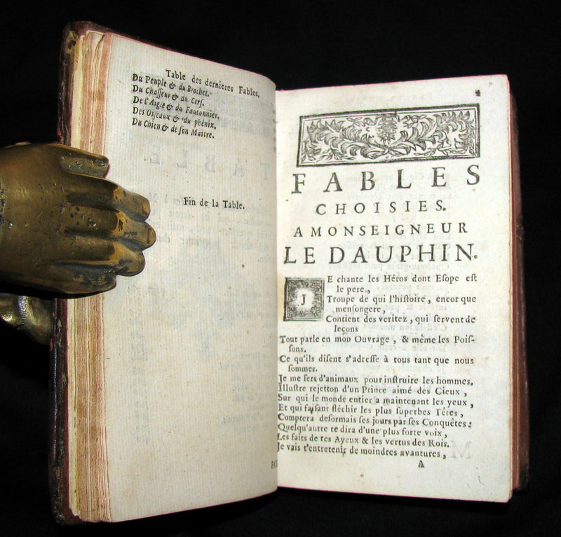 1759 Rare French Book - Fables choisies, mises en vers par monsieur De la Fontaine avec la vie d'Esope.