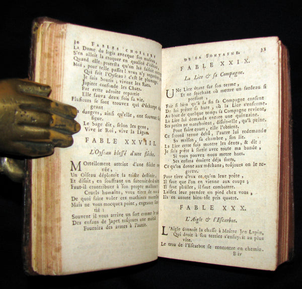 1759 Rare French Book - Fables choisies, mises en vers par monsieur De la Fontaine avec la vie d'Esope.