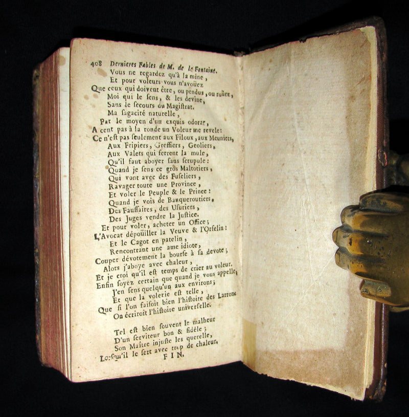 1759 Rare French Book - Fables choisies, mises en vers par monsieur De la Fontaine avec la vie d'Esope.
