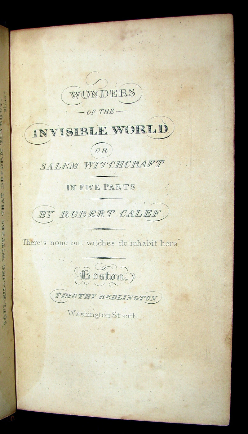 1828 Scarce Book - SALEM WITCHCRAFT - Wonders of the Invisible World by Robert Calef