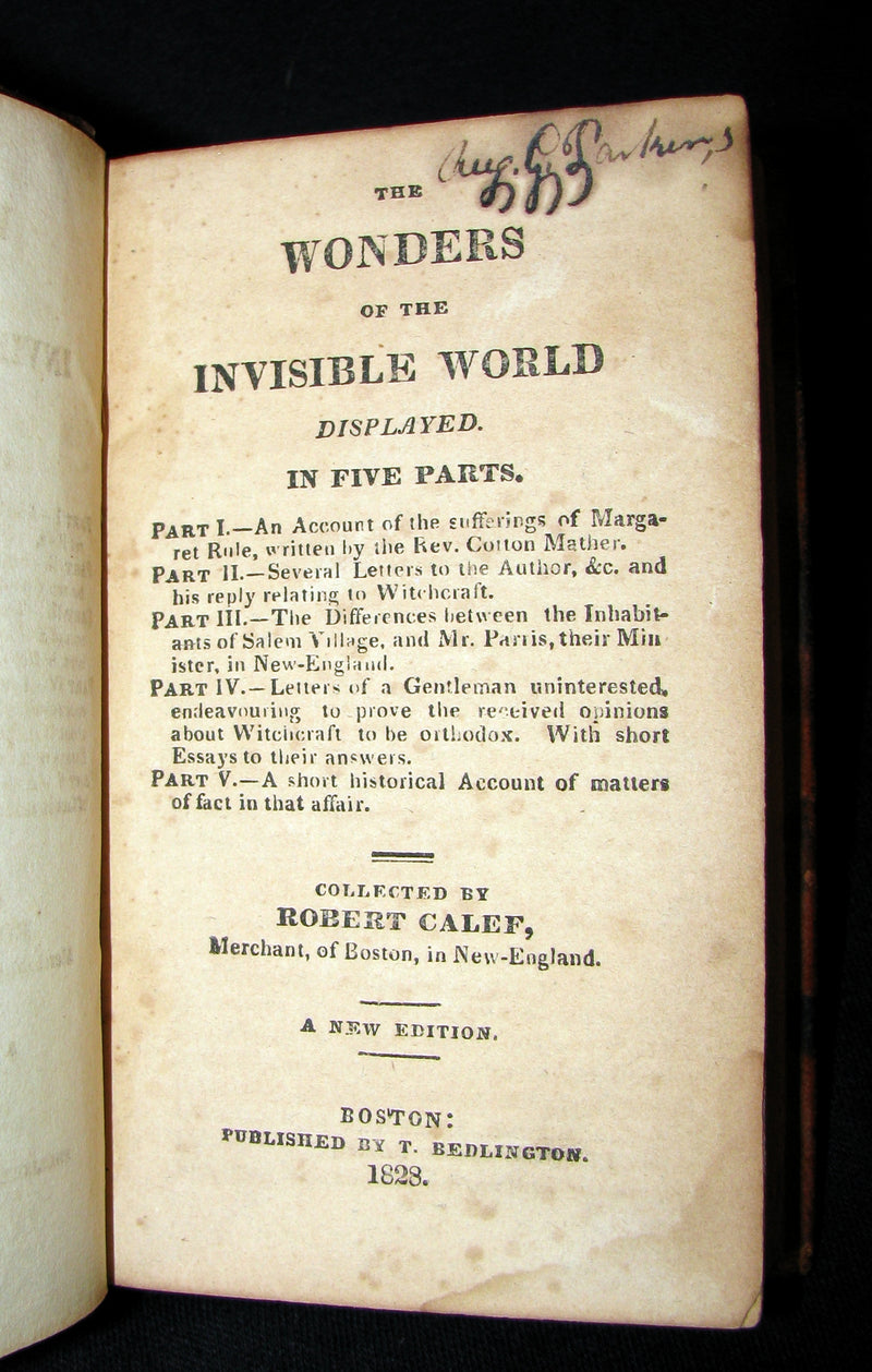 1828 Scarce Book - SALEM WITCHCRAFT - Wonders of the Invisible World by Robert Calef
