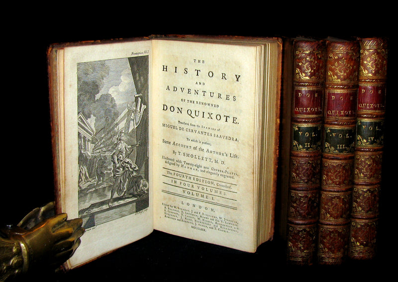 1770 Rare Book set ~ The History and Adventures of the Renowned Don Quixote (4 vols).
