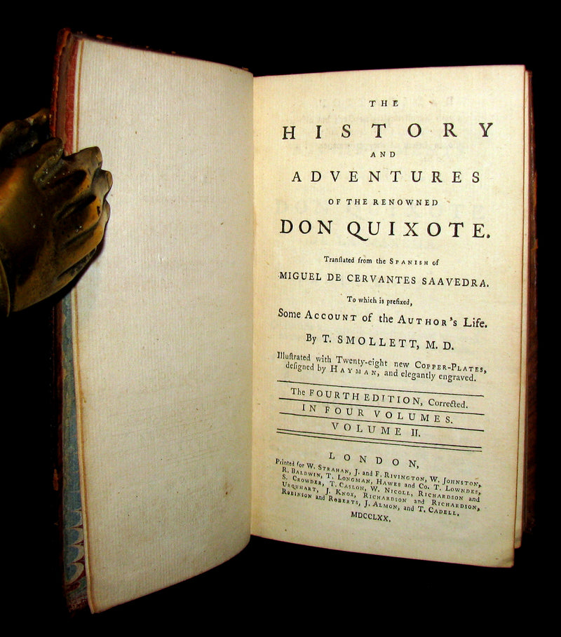 1770 Rare Book set ~ The History and Adventures of the Renowned Don Quixote (4 vols).