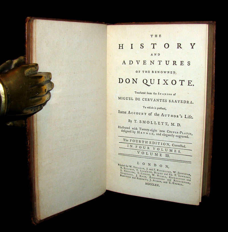 1770 Rare Book set ~ The History and Adventures of the Renowned Don Quixote (4 vols).