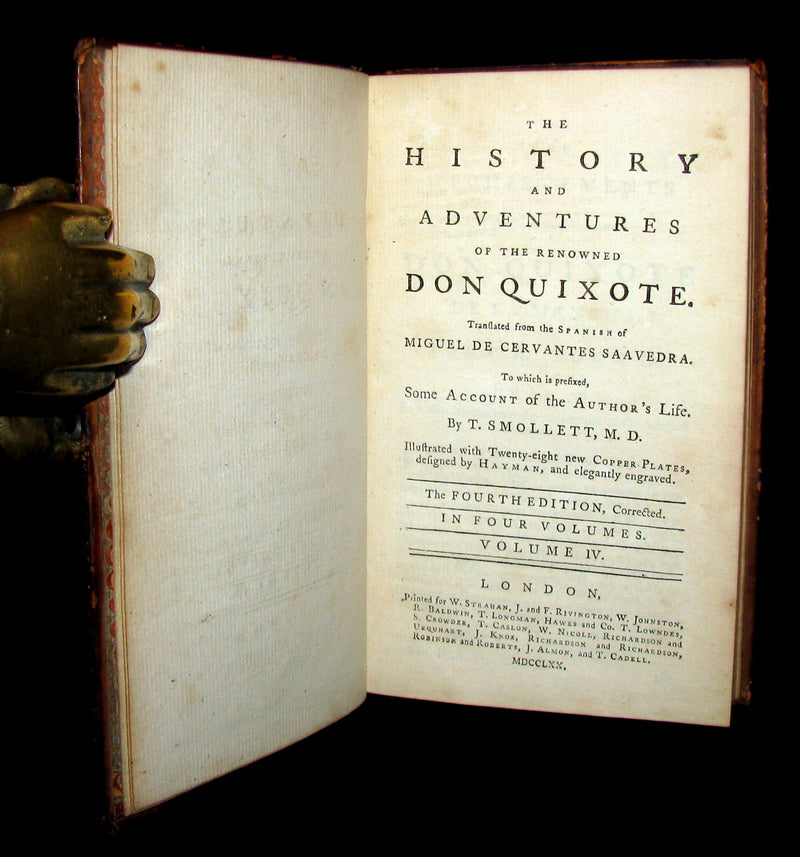 1770 Rare Book set ~ The History and Adventures of the Renowned Don Quixote (4 vols).