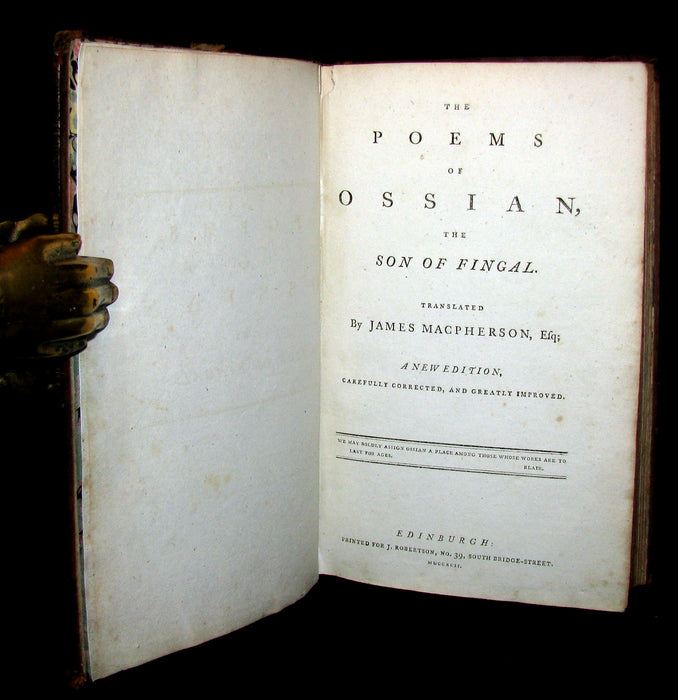 1792 Rare Book - The Poems Of Ossian, The Son Of Fingal by James MacPherson