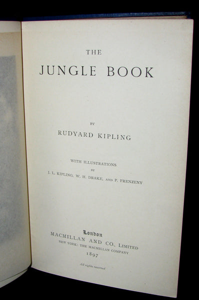 1897 Rare Book - The Jungle Book by Rudyard Kipling -  First Edition, 6th Printing