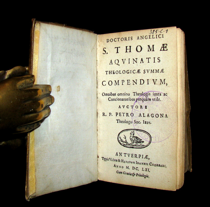 1661 Rare Vellum Book - Saint Thomas Aquinas ' Theologicae Summae Compendium.