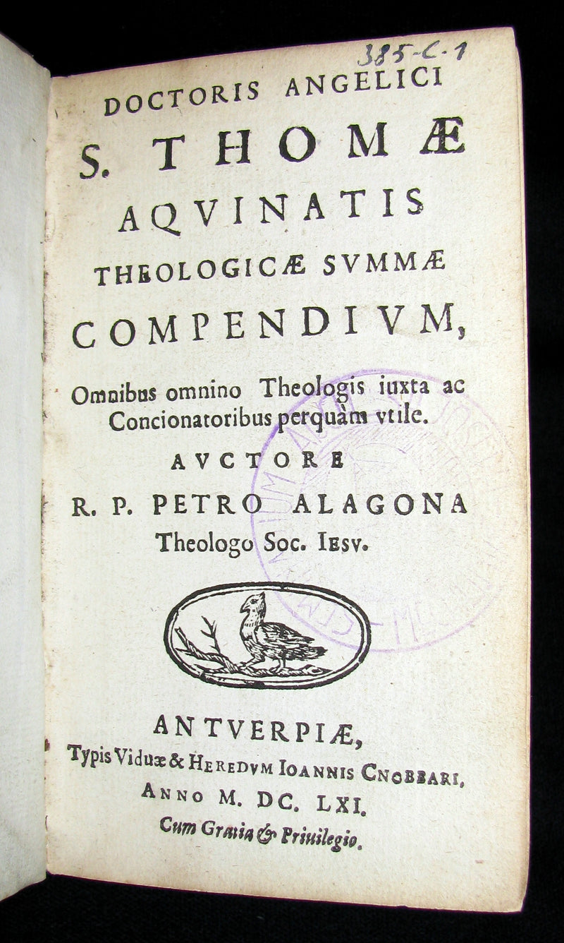 1661 Rare Vellum Book - Saint Thomas Aquinas ' Theologicae Summae Compendium.