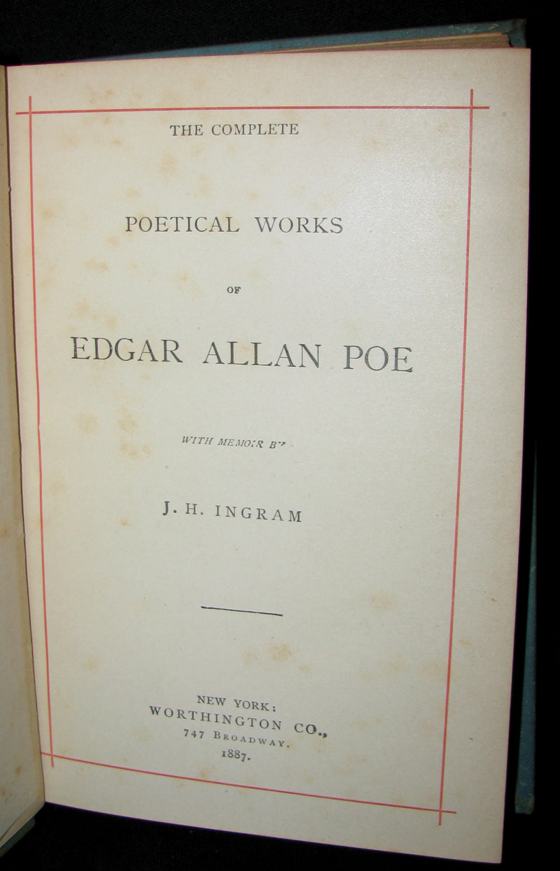 1887 Rare Victorian Book - Poems by Edgar Allan POE with Memoir (The Raven, Lenore, Ulalume, ...)
