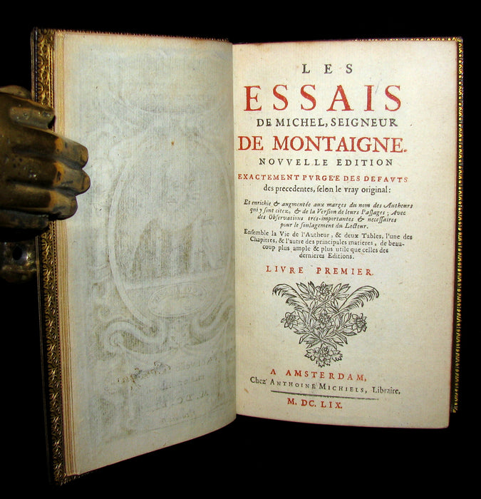 1659 Scarce French Book set - Les Essais de Michel, Seigneur De Montaigne - Essays - Philosophy.