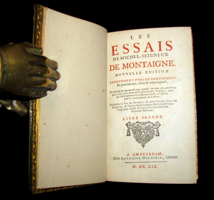 1659 Scarce French Book set - Les Essais de Michel, Seigneur De Montaigne - Essays - Philosophy.