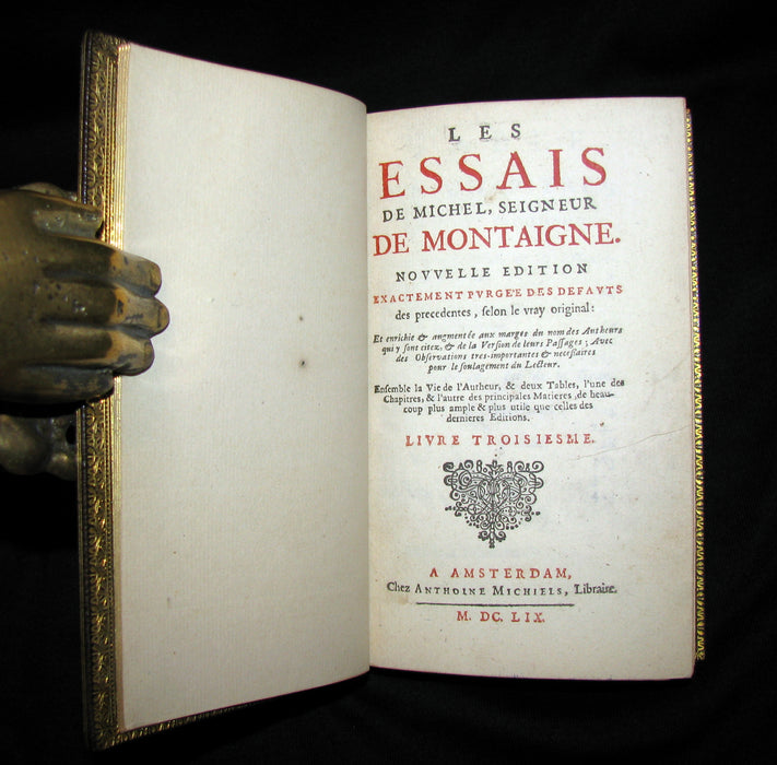 1659 Scarce French Book set - Les Essais de Michel, Seigneur De Montaigne - Essays - Philosophy.