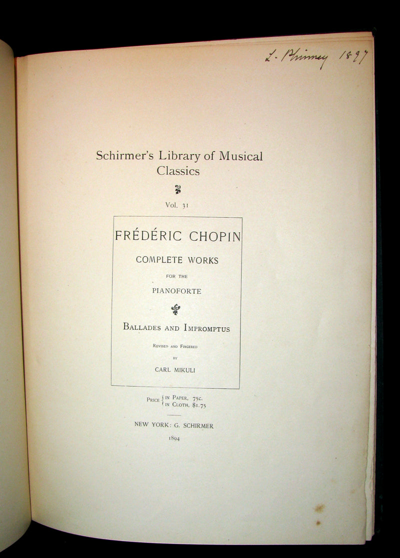 1894 Rare Victorian edition of Frederic CHOPIN Ballades & Impromptus  - Music scores