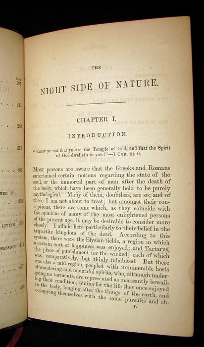 1852 Rare Victorian Book- Ghosts and Ghost Seers or The Night Side of Nature. Poltergeist.