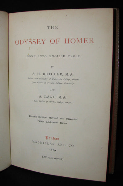 1879 Rare Book - The Odyssey of Homer translated by Andrew Lang