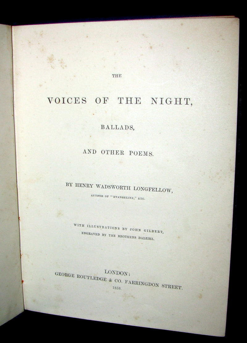 1858 Rare Victorian Book - Voices Of the Night by Henry Wadsworth Longfellow